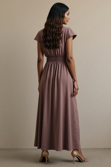 Grey Purple A Line Work Dress with Cap Sleeves